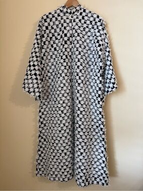 La Vie Style House Maxi Caftan Checker Bow Black White One Size